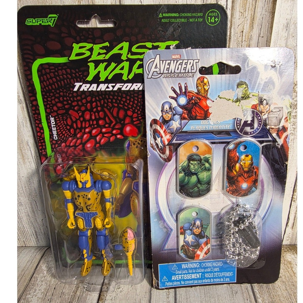 Super7 Beast Wars Cheetor ReAction Figure & Marvel Avengers Dog Tags Lot